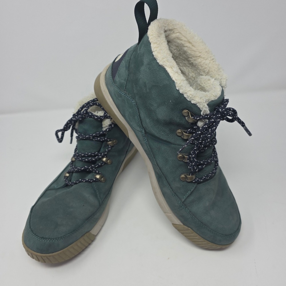 The North Face Ballard Lace Boots Womens 11 Green Waterproof Suede Faux Fur